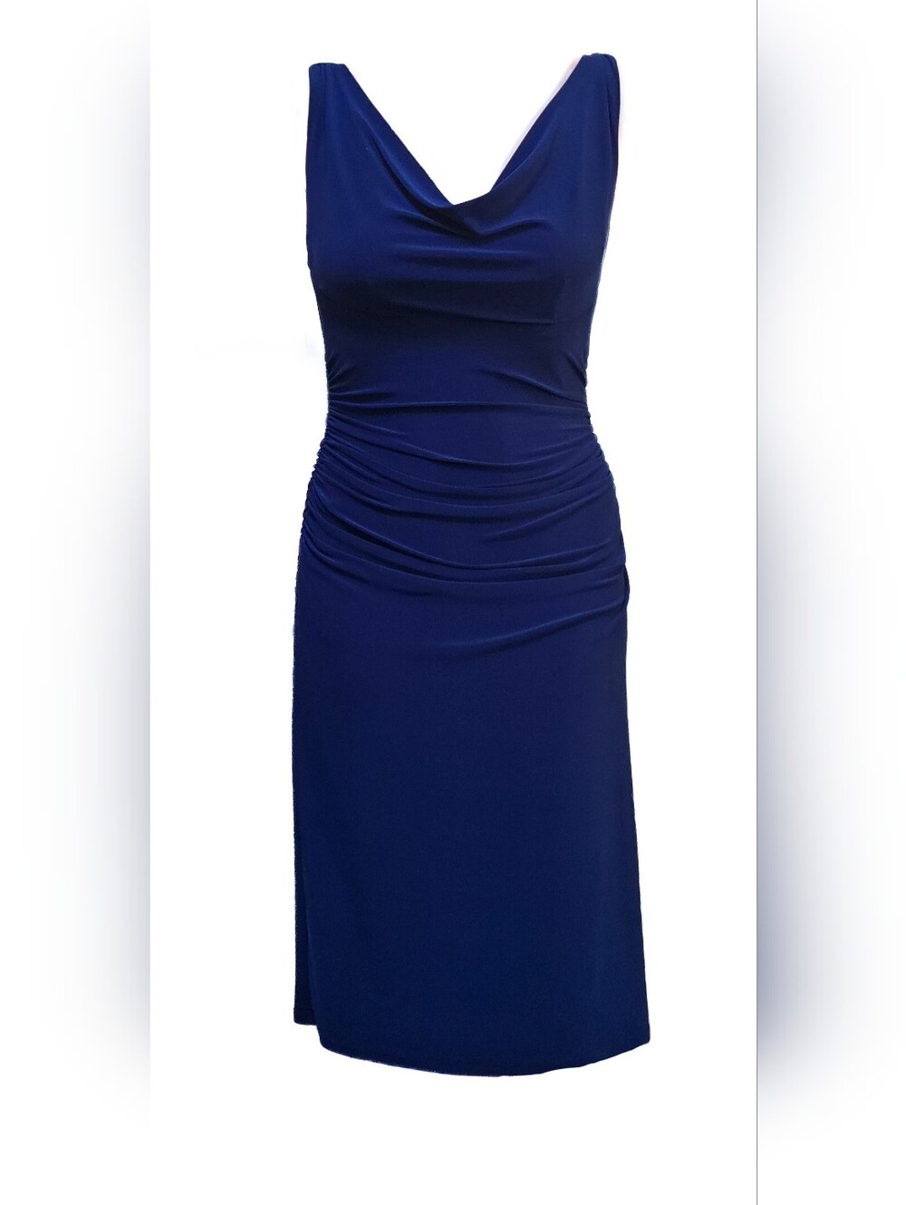 Navy Ruched Cocktail Dress Ralph Lauren - Picture 2 of 6